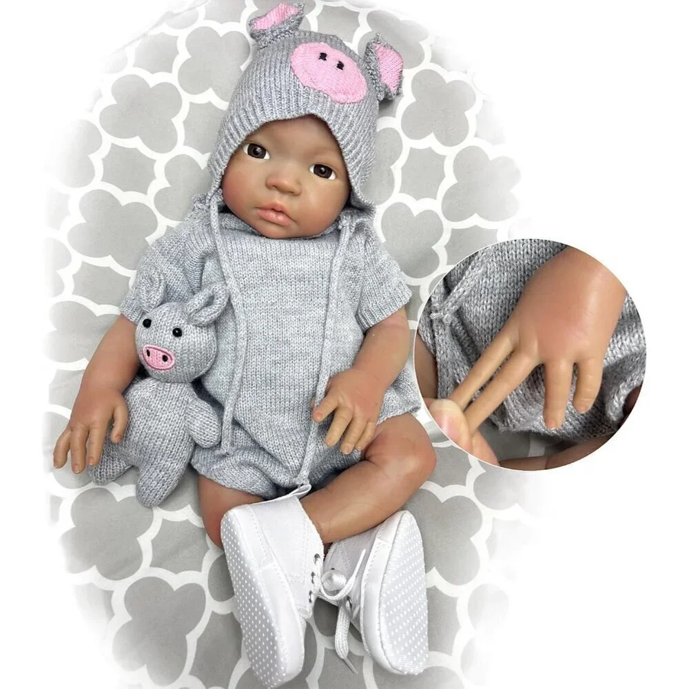 🆕18Inch Dark Skin Full Body Silicone Realistic Reborn Baby Girl Real Life Dolls